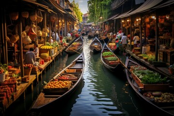 Fototapeta na wymiar Vibrant Floating food market river. Canal river. Generate Ai