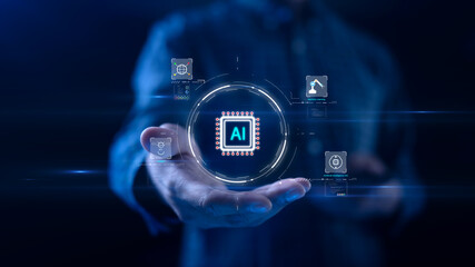artificial intelligence technology concept (AI) in the hands of developers.