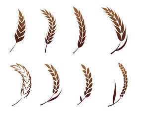 A set of silhouettes of curved ears of corn