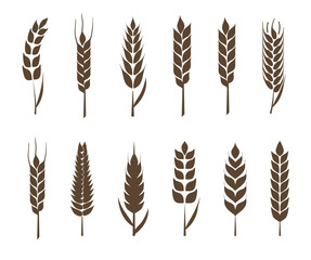 Set of silhouettes of ears of wheat