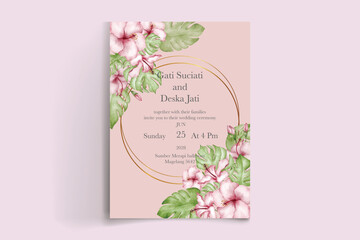 hibiscus flower with tropical leaves watercolor wedding