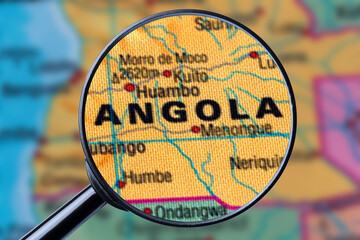 Map of ANGOLA through magnifying glass. - obrazy, fototapety, plakaty