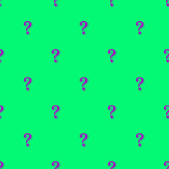 Seamless pattern of violet question marks on lime green backdrop