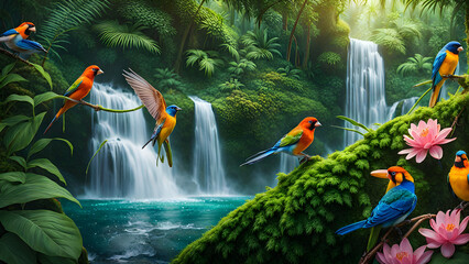 waterfall in the forest
birds