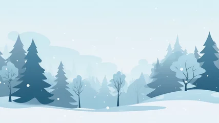 Fototapeten Natural Winter Christmas background with blue sky, heavy snowfall, snowflakes, snowy coniferous forest, snowdrifts. Winter landscape with falling christmas shining beautiful snow   © ribelco