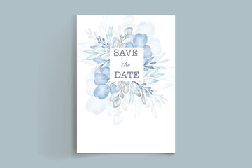 elegant blue winter leaves wedding invitation