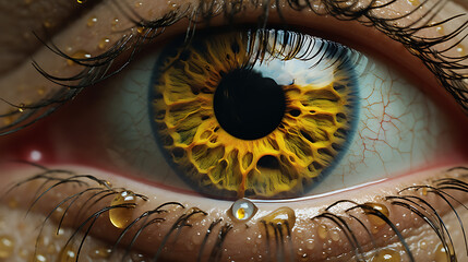 A close up of an eye but the retina is a slice of lemon and there are tears running from her eye