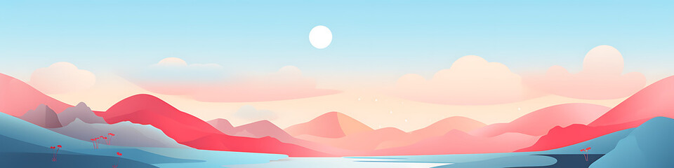 five areas of healing, vast healing landscape, soothing, balanced, simplicity, calming shades of red and pastel blue, modern minimalist style, serene mood, pastel hues, flat vector logo, vector illust