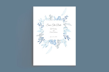Naklejka na ściany i meble elegant blue winter leaves wedding invitation