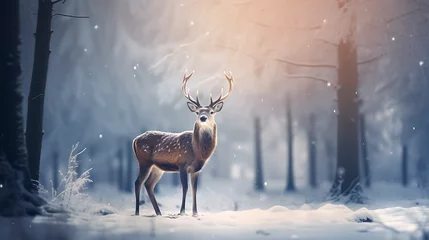 Cercles muraux Chambre denfants Forest deer against the backdrop of a winter forest landscape