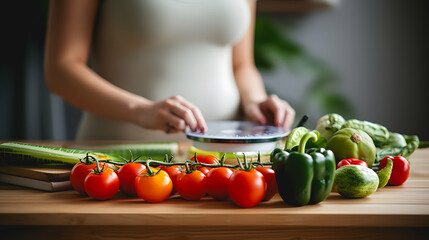 Gros plan sur une femme en train de faire de la cuisine avec des légumes. - obrazy, fototapety, plakaty