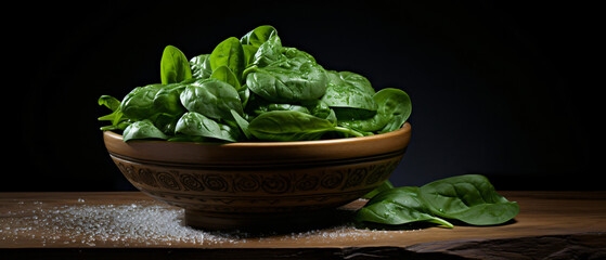 Fresh green spinach in a bowl