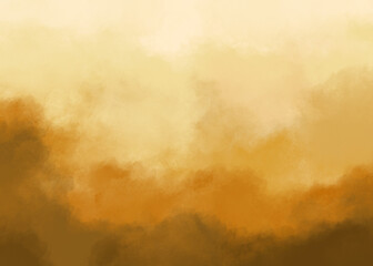 Gold watercolor painting cloudy sky background