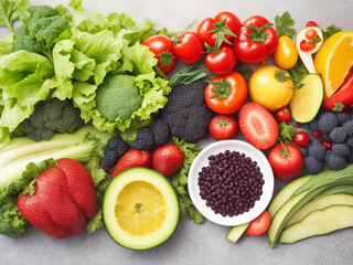 Top view of organic vegetables with fresh ingredents for healthy meals