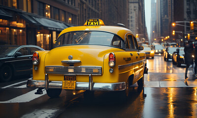 Vintage yellow taxi in New York. ai generated