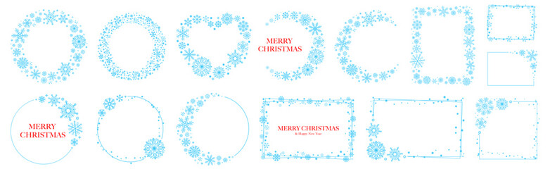 Snowflake circle frame. Winter snowflake round border. Design elements for Christmas and New Year. Cards and banners - obrazy, fototapety, plakaty