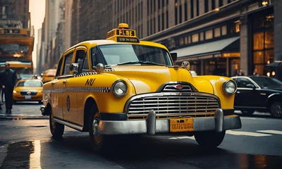 Crédence de cuisine en verre imprimé TAXI de new york Vintage yellow taxi in New York. ai generated