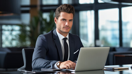 Fototapeta premium Diligent Financial Staff Member at Work on Computer