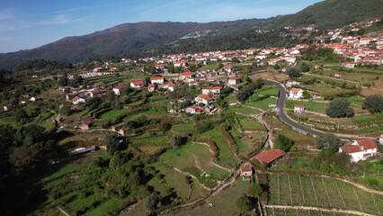 Fototapeta na wymiar Aerial Photography of Soajo Village and Famous Graniers. Natural Park of Gerês, Portugal