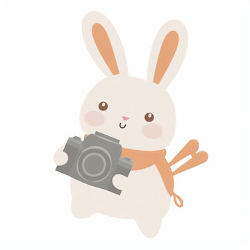 Bunny Shutterbug Cute Rabbit Holding a Camera Whimsical Illustration