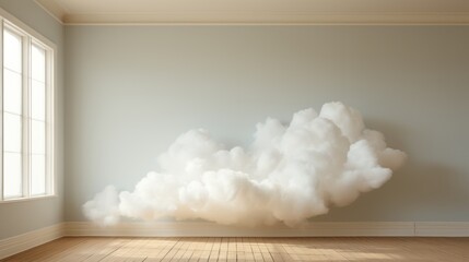Fototapeta na wymiar Clouds inside a beautiful room. Indoor cloud. Soft art. Dreamlike atmosphere
