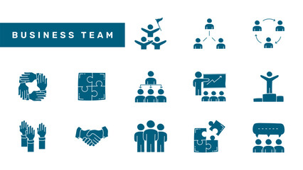 Business team flat icon set. Doodle teamwork community flat icon collections.