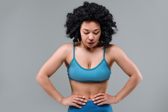 Woman Breathing Deep, Rest After Hard Training In Gym