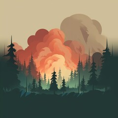 Californian forest fires illustration - obrazy, fototapety, plakaty