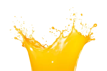 Foto op Canvas Falling orange juice splash isolated on a transparent background, splashes wave swirls drops, fluids droplets. Generative AI © Breyenaiimages