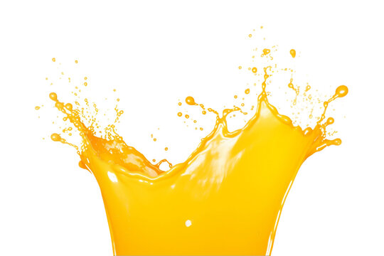 Falling Orange Juice Splash Isolated On A Transparent Background, Splashes Wave Swirls Drops, Fluids Droplets. Generative AI