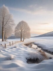 Obraz na płótnie Canvas Winter's Magic Unveiled: Explore the Enchanting Beauty of a Sunlit Snowy Wonderland!