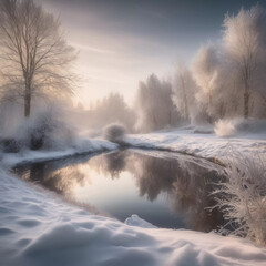 Obraz na płótnie Canvas Winter's Magic Unveiled: Explore the Enchanting Beauty of a Sunlit Snowy Wonderland!