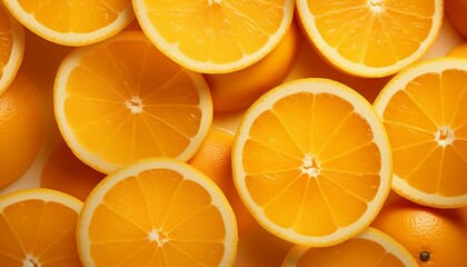 Fototapeta premium Orange fruits background, heap of fresh orange slice background. Generative AI