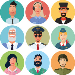 Vector flat profession character. Human profession icon. Friendly people illustration. Woman, lady, girl icon.