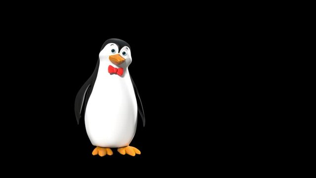 3D Penguin Jump in and Wave on Wave. Penguin Making Funny Face Animation Video.