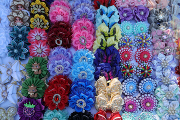 Selling handmade Danish hair clips - butterflies, bows, flowers - at the city fair