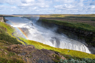 Impressive waterfall Gullfoss with a rainbow