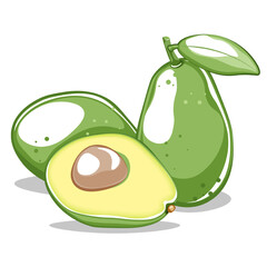 Fresh avocados whole and half cut. Vector illustration isolated on white background. Flat style