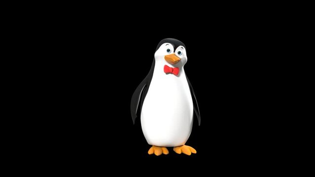 Happy Penguin Standing in Transparent Background