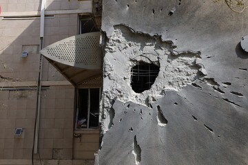 Direct hit by a Hamas missile during the war - 669078117