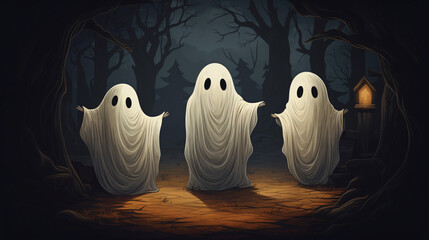 Illustration of a cartoon three ghosts.