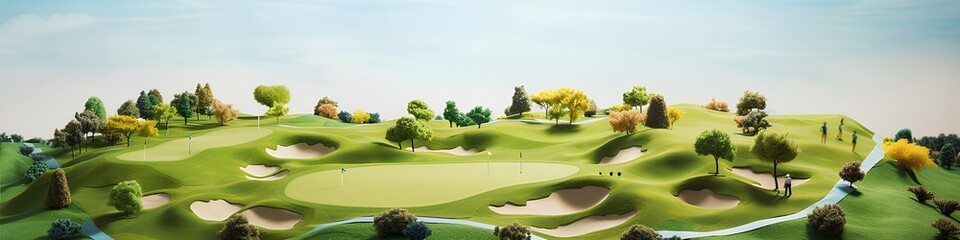 ゴルフ場（3D）ジオラマ　横長
 - obrazy, fototapety, plakaty