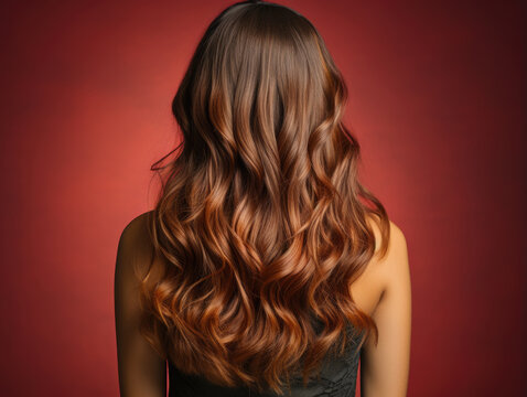 Hair dyed with the ombre or balayage technique, showcasing a model woman from the back.