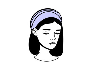 Vector portrait of a sad girl wearing pastel purple head scarf