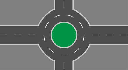 Road, roundabout with markings, vector, view from above