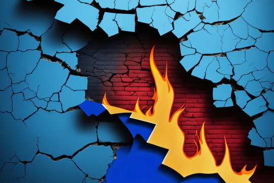 Konzept Brandmauer AFD gegen Rechts brennende Mauer als Hintergrund