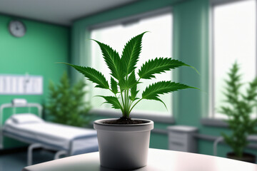 Konzept Cannabis Pflanze im Krankenhaus Zimmer als Hintergrund