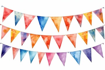 Watercolor party flag banners with intricate patterns, single, on white background. AI generated