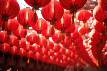 Red Chinese lanterns for Chinese New Year festival in Bangkok, Thailand, Red lanterns in chinese lunar new year festival, Thailand, AI Generated