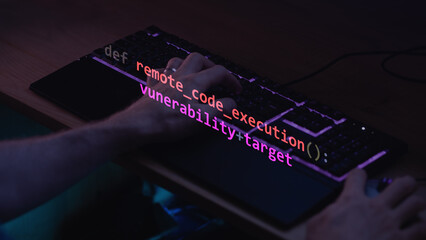 Cyber attack remote code execution RCE vulnerability in text code editor screen.	